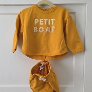 French Petit Bateau Mustard Yellow Sweat Baby Outfit